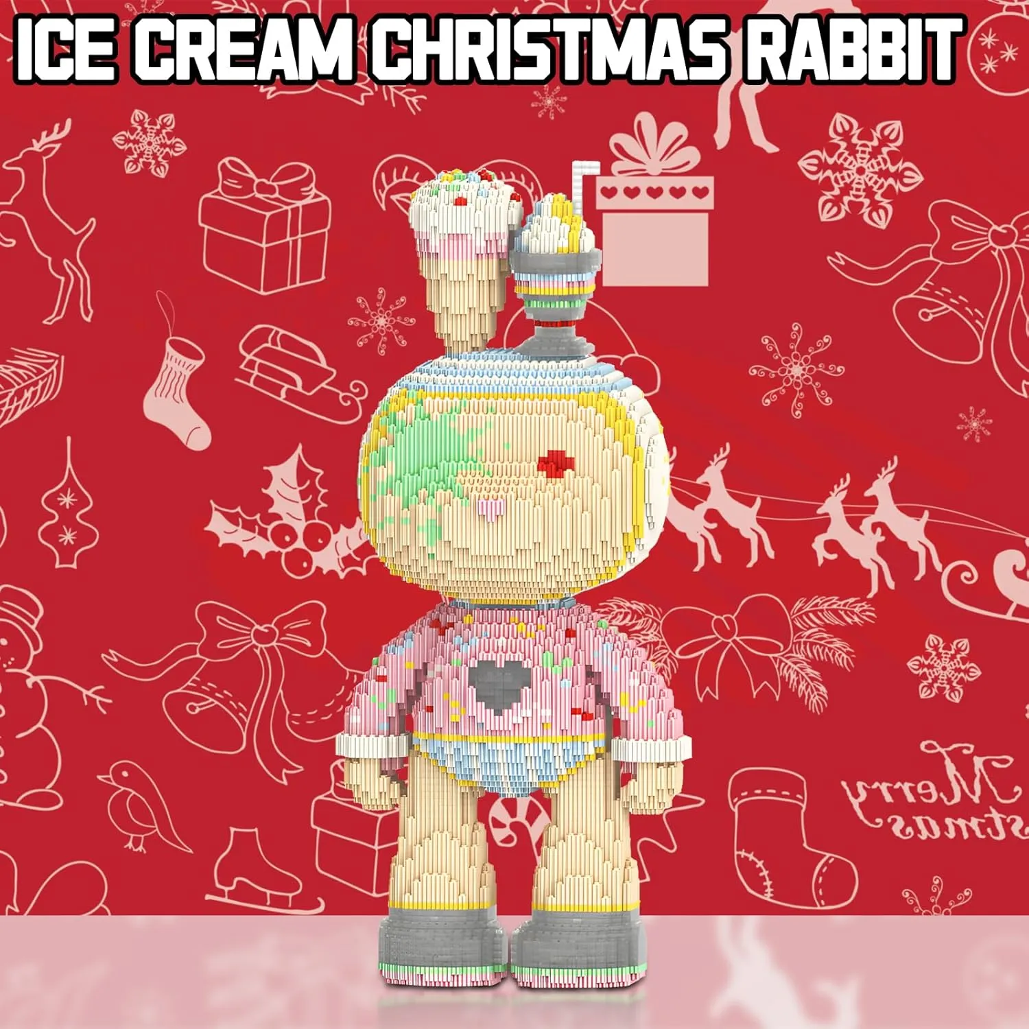 Ice Cream Rabbit Animal Micro Building Blocks Set for Adults Toys Gift Kids 7250 Pieces 55cm High Series