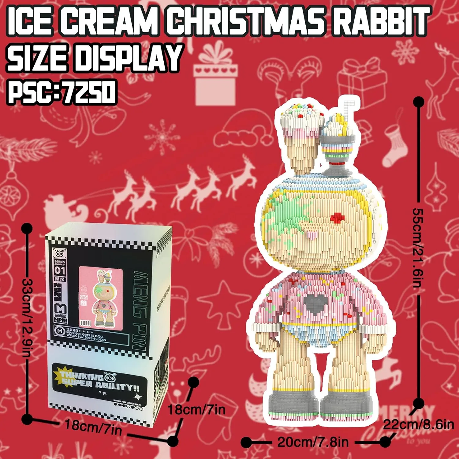 Ice Cream Rabbit Animal Micro Building Blocks Set for Adults Toys Gift Kids 7250 Pieces 55cm High Series