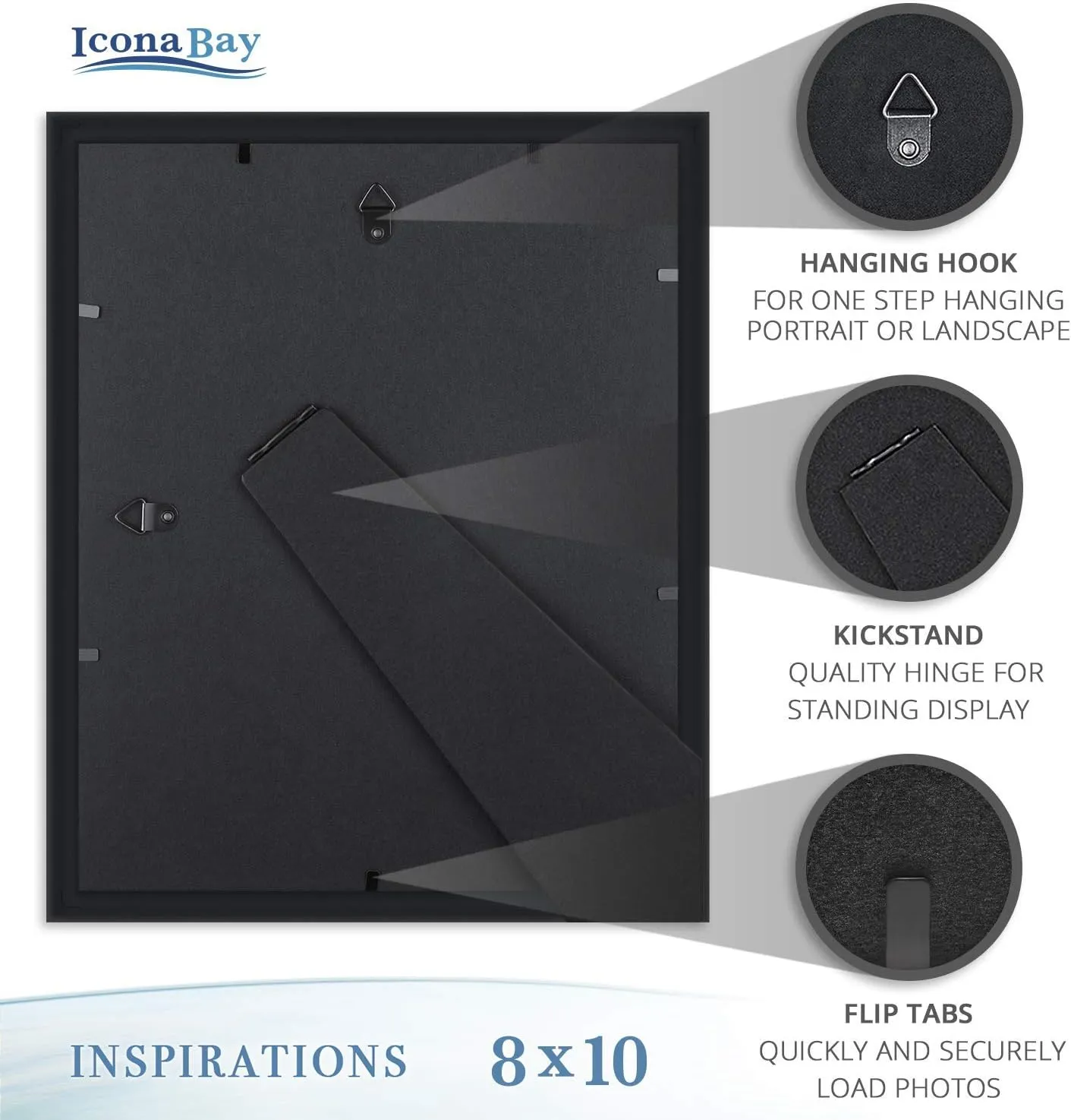 Icona Bay 8x10 Picture Frames (Black, 12 Pack), Beautifully Detailed Molding, Contemporary Picture Frame Set, Wall Mount or Table Top, Inspirations Collection