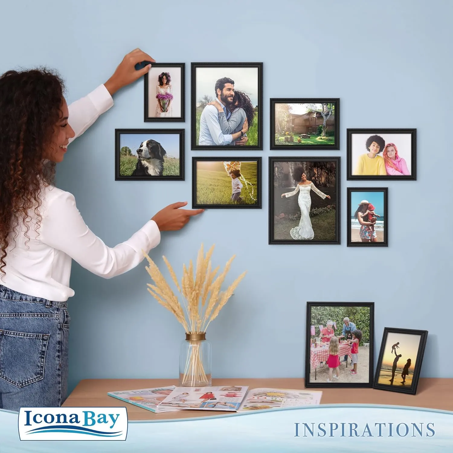 Icona Bay 8x10 Picture Frames (Black, 12 Pack), Beautifully Detailed Molding, Contemporary Picture Frame Set, Wall Mount or Table Top, Inspirations Collection
