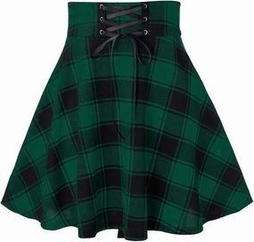 IDEALSANXUN Gothic Plaid Mini Skirts for Women Short High Waist Plaid Skirts