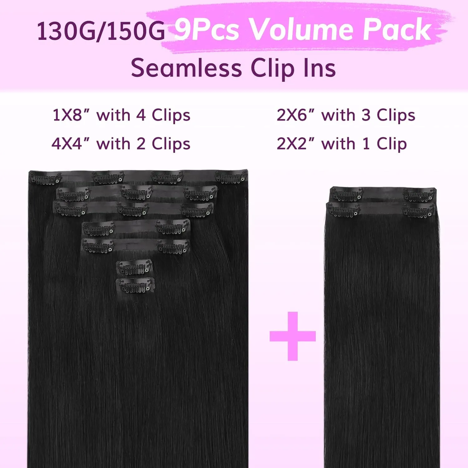 IDN BEAUTY Seamless Clip In Hair Extensions Human Hair, Straight 14 Inch 130g 9pcs Natural Black Real Virgin Human Hair Seamless Clip Ins For Black Women PU Weft Invisible Edge