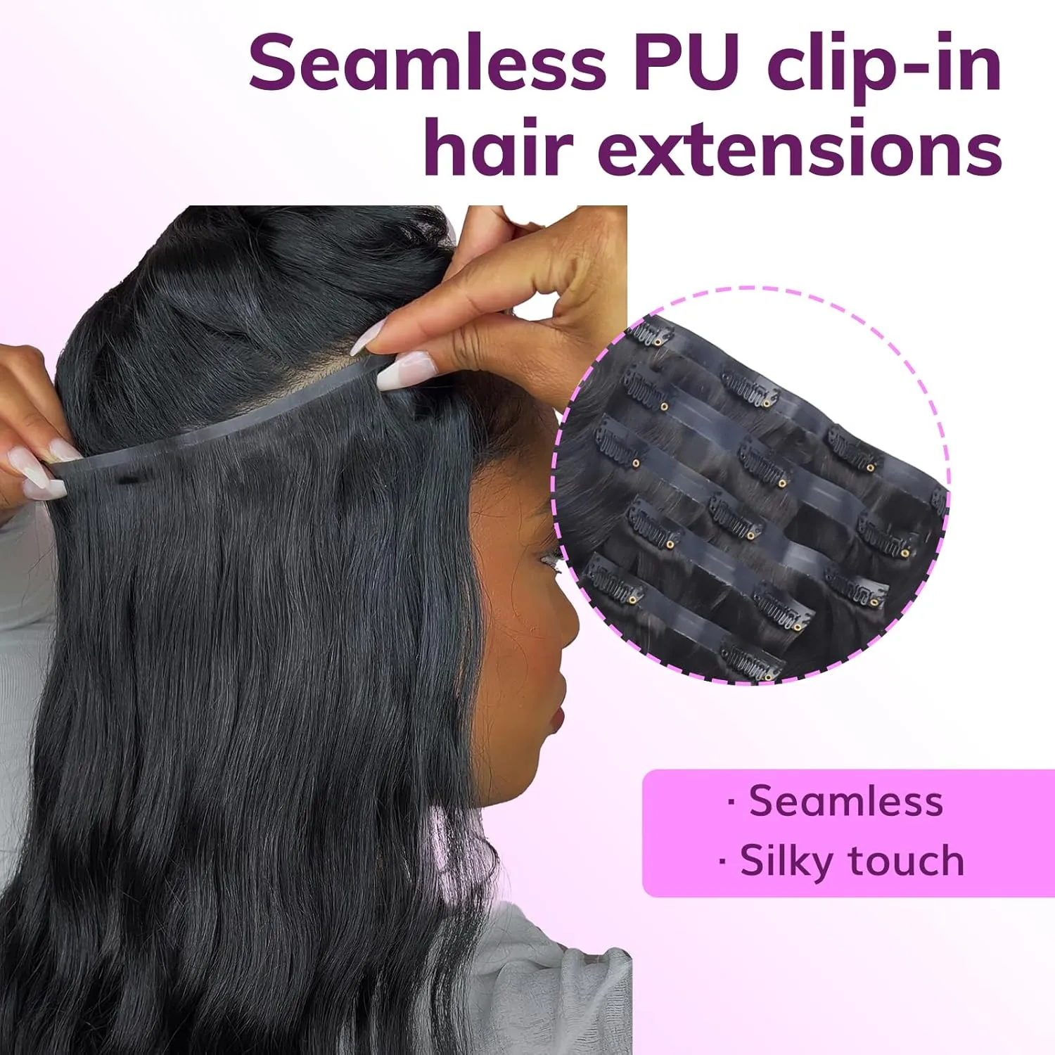 IDN BEAUTY Seamless Clip In Hair Extensions Human Hair, Straight 14 Inch 130g 9pcs Natural Black Real Virgin Human Hair Seamless Clip Ins For Black Women PU Weft Invisible Edge