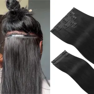 IDN BEAUTY Seamless Clip In Hair Extensions Human Hair, Straight 14 Inch 130g 9pcs Natural Black Real Virgin Human Hair Seamless Clip Ins For Black Women PU Weft Invisible Edge