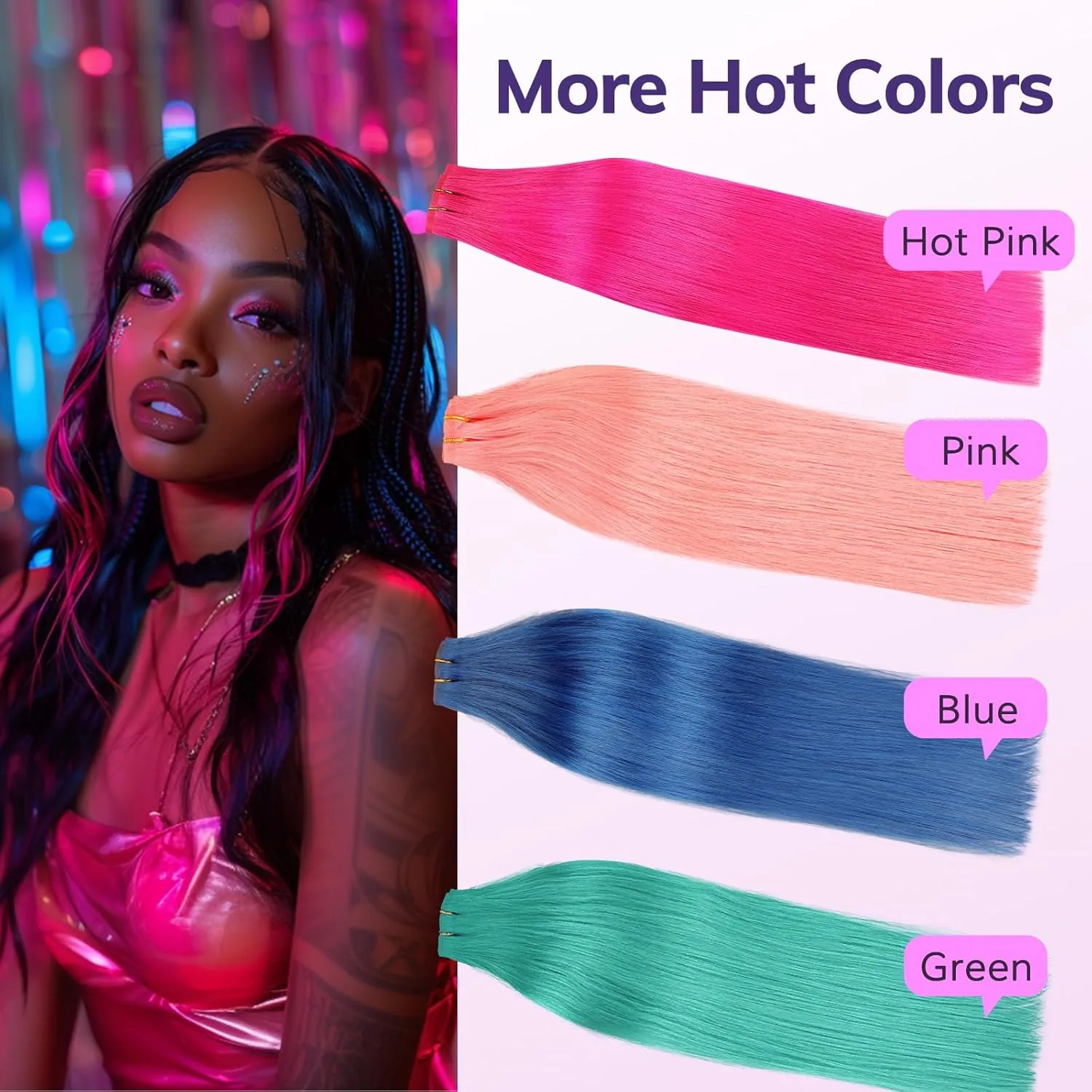 IDN BEAUTY Seamless Clip In Hair Extensions Human Hair, Straight 18 Inch 46g 4Pcs Hot Pink Real Virgin Human Hair Seamless Clip Ins For Black Women PU Weft Invisible Edge