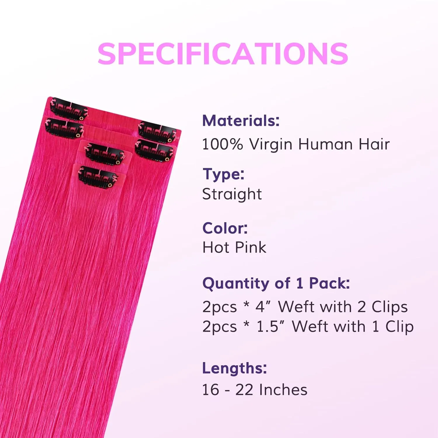 IDN BEAUTY Seamless Clip In Hair Extensions Human Hair, Straight 18 Inch 46g 4Pcs Hot Pink Real Virgin Human Hair Seamless Clip Ins For Black Women PU Weft Invisible Edge