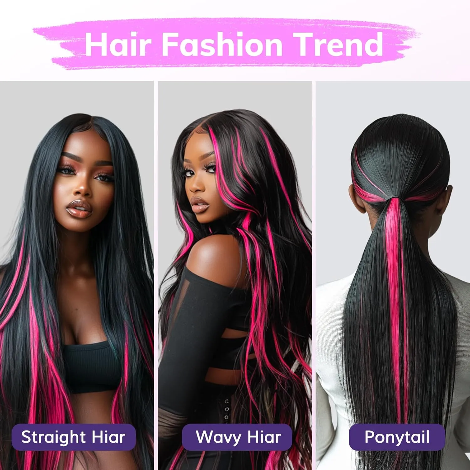 IDN BEAUTY Seamless Clip In Hair Extensions Human Hair, Straight 18 Inch 46g 4Pcs Hot Pink Real Virgin Human Hair Seamless Clip Ins For Black Women PU Weft Invisible Edge