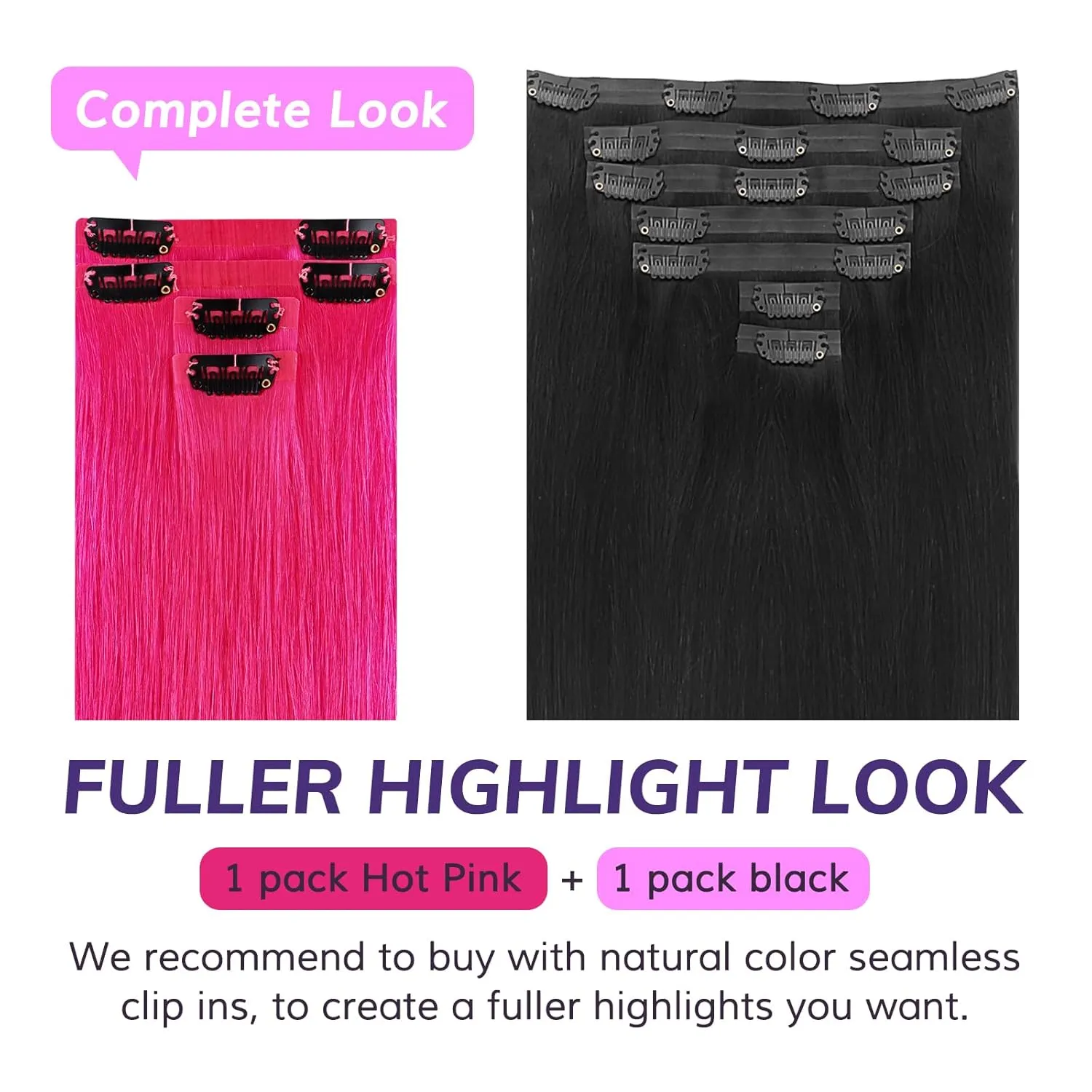 IDN BEAUTY Seamless Clip In Hair Extensions Human Hair, Straight 18 Inch 46g 4Pcs Hot Pink Real Virgin Human Hair Seamless Clip Ins For Black Women PU Weft Invisible Edge