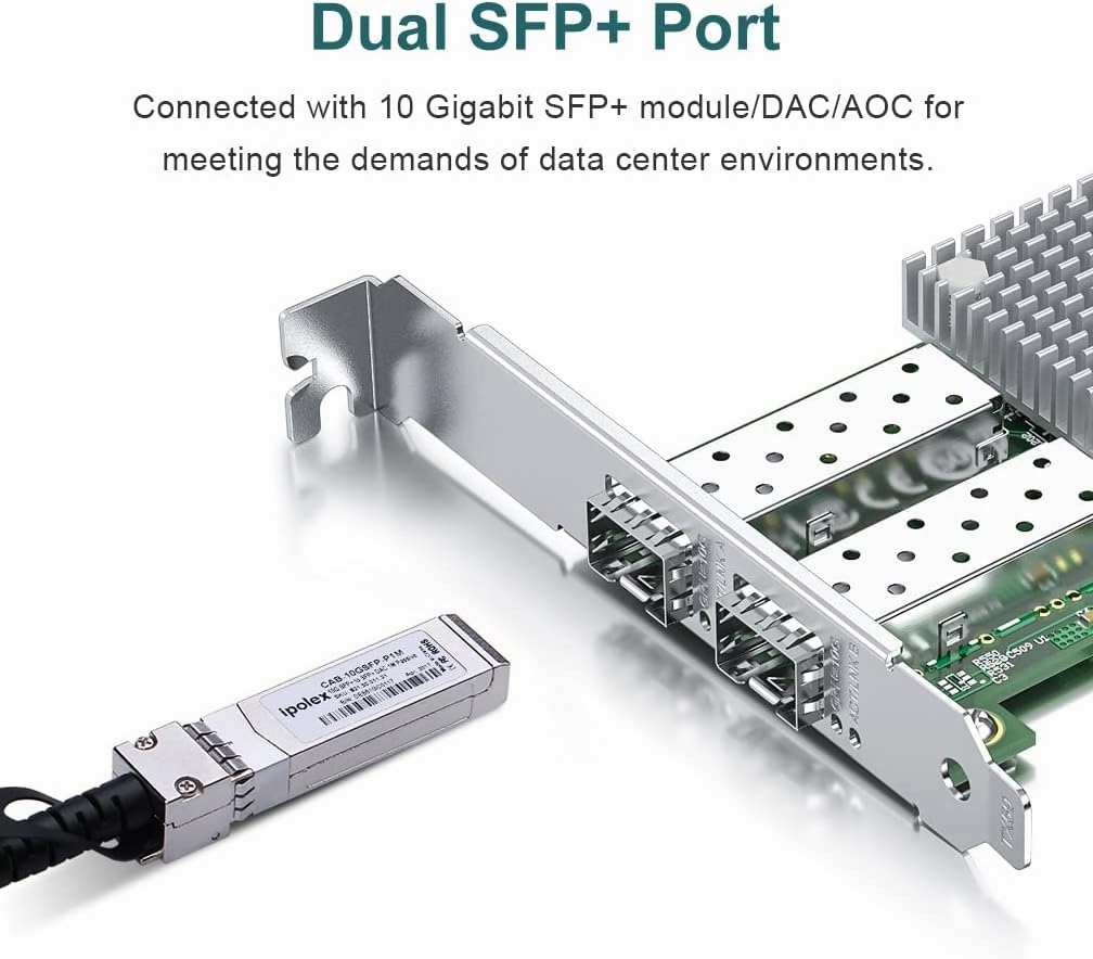 ipolex 10Gb Network Card Broadcom BCM57810S Chip Ethernet Card Dual SFP  NIC, PCI-E X 8, Express LAN Adapter Card Support Windows Server/Windows/Linux/VMware