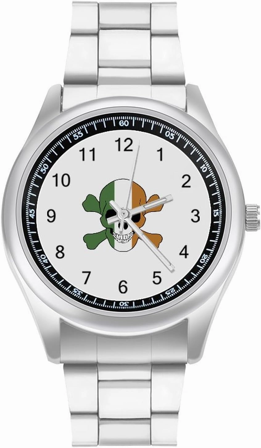 Ireland Flag Skull Casual Wrist Watches for Men Classic Business Dress Watch Big Face for Work Gym, style