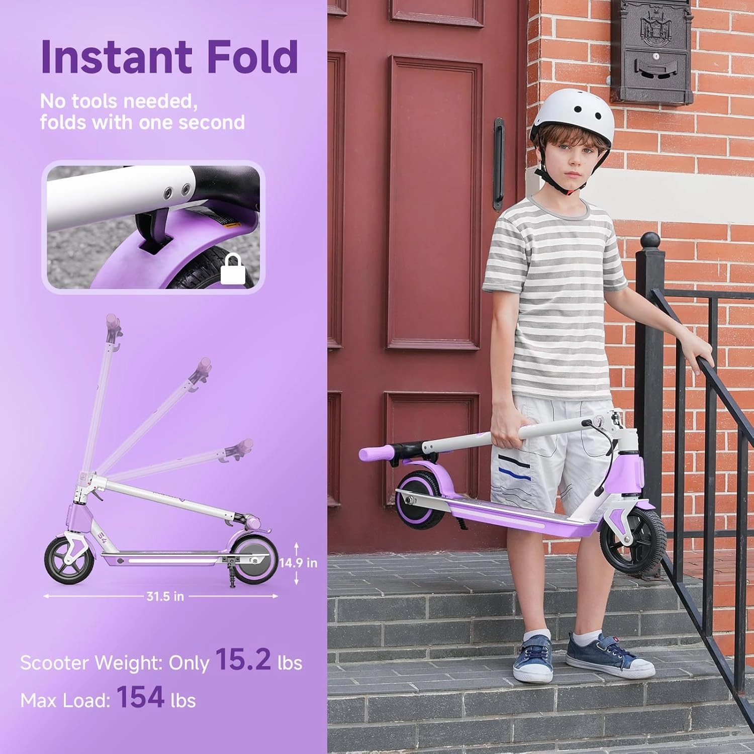 isinwheel S4 Electric Scooter for Kids Ages 6-14, 200W Foldable Kids Electric Scooter with 3 Speeds (5/8/12 Mph), LED Display, Colorful Lights, Gift for Kid