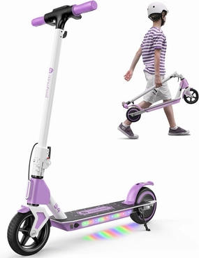 isinwheel S4 Electric Scooter for Kids Ages 6-14, 200W Foldable Kids Electric Scooter with 3 Speeds (5/8/12 Mph), LED Display, Colorful Lights, Gift for Kid
