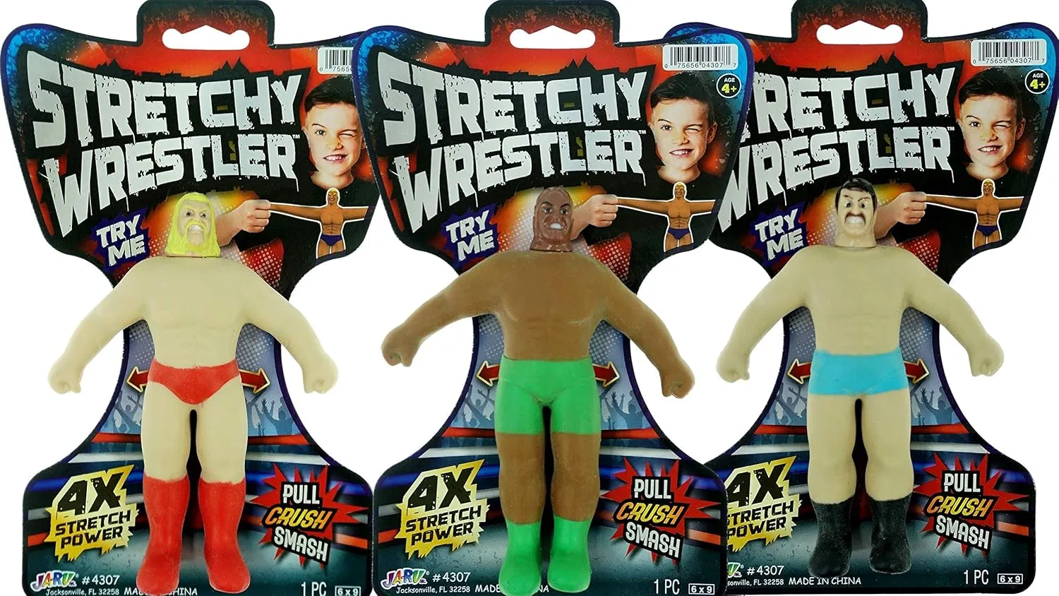 JA-RU Super Stretchy Wrestlers (3 Wrestlers) Classic Retro Squishy Action Figure for Kids & Adults, Boys Toys. Wrestling Strong Man Stretch & Pull Stress Relief Fidget Toy. Party Favors. 4307-3p