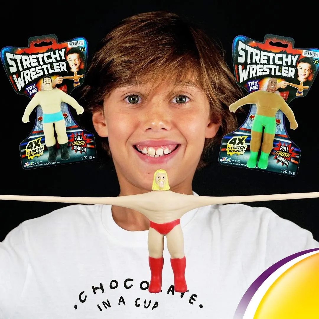 JA-RU Super Stretchy Wrestlers (3 Wrestlers) Classic Retro Squishy Action Figure for Kids & Adults, Boys Toys. Wrestling Strong Man Stretch & Pull Stress Relief Fidget Toy. Party Favors. 4307-3p
