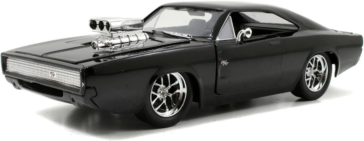 Jada Toys Furious 7 1970 Dodge Charger – 1:24 Scale Die-cast Vehicle – Opening Doors, Hood, Trunk – Rubber Tires – Ages 8  – Glossy Black