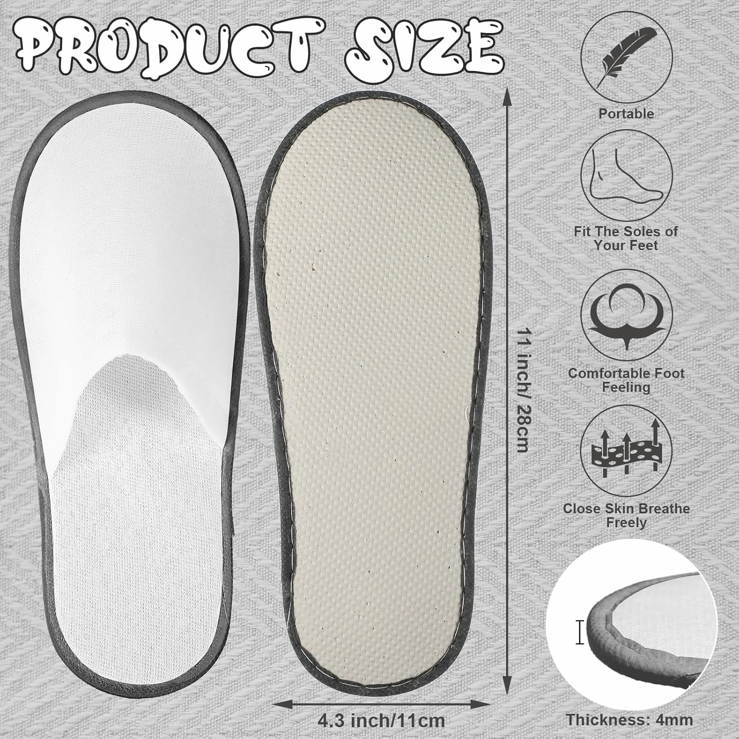 JaGely 120 Pairs Bulk Disposable Slippers Non Slip Hotel Spa Slippers Fluffy Closed Toe for Home Indoor Wedding Travel Party Guests Men Women