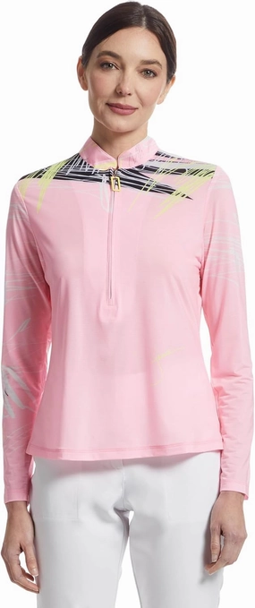 Jamie Sadock Women's Sunsense Strings Print Long Sleeve 1/4 Zip Sun Protection Top