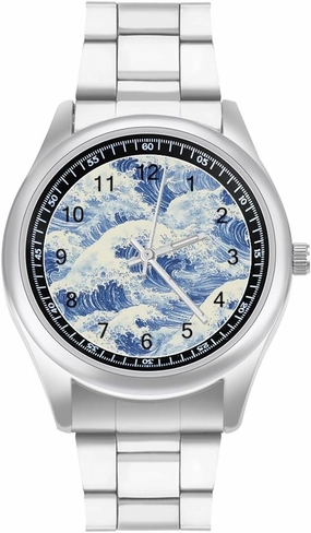 Japanese Ocean Waves Casual Wrist Watches for Men Classic Business Dress Watch Big Face for Work Gym