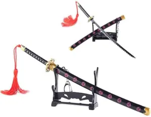 JCvCX 9'' OP Cosplay Mini Katana Model Keychains Shusui Pendant Zinc Alloy Pedants（ and Purple）