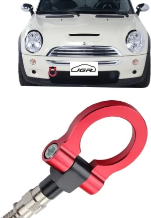 JGR Red Front Bumper Tow Hook Bolt on Aluminum Sport Racing Accessories Tow Eye Hook Hinge Compatible with Mini Cooper R50 R51 R52 R53 R55 R56 R57 R58 R59 1st Gen & 2ed Gen