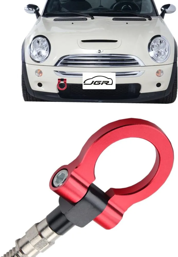 JGR Red Front Bumper Tow Hook Bolt on Aluminum Sport Racing Accessories Tow Eye Hook Hinge Compatible with Mini Cooper R50 R51 R52 R53 R55 R56 R57 R58 R59 1st Gen & 2ed Gen