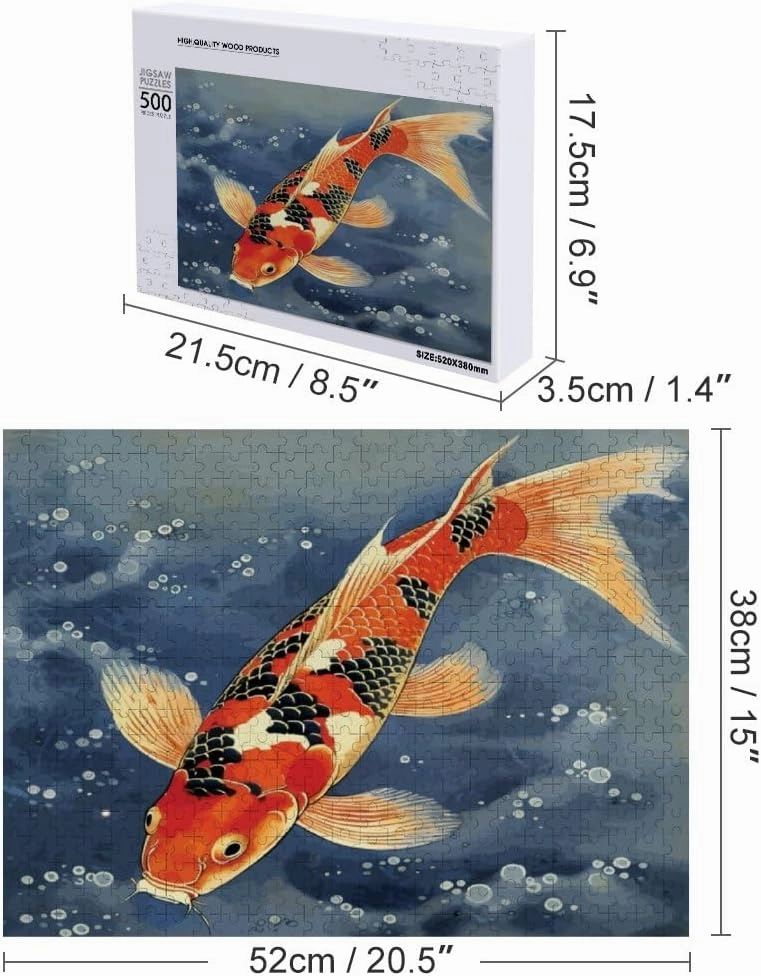 Jigsaw Puzzle 1000 Pieces Watercolor Koi Fish Chinese Style Puzzles for Adults Creative Gift Puzzles Funny Family Games Multiple Size
