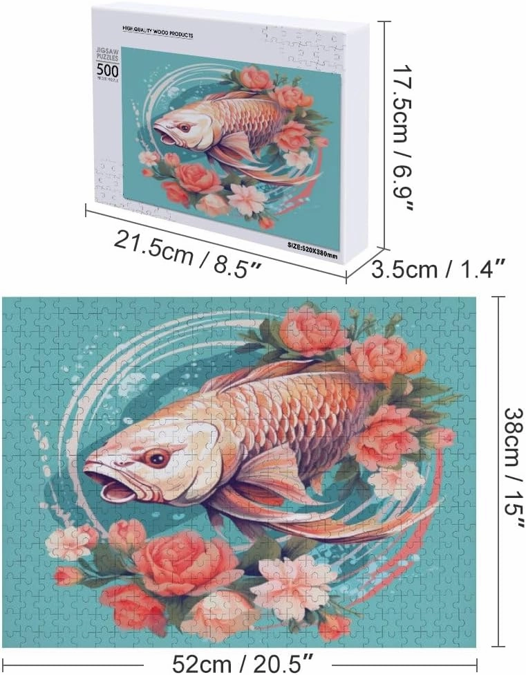 Jigsaw Puzzle 500 Pieces Koi Fish Sakura Eastern Ethnic Style Puzzles for Adults Creative Gift Puzzles Funny Family Games Multiple Size