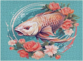 Jigsaw Puzzle 500 Pieces Koi Fish Sakura Eastern Ethnic Style Puzzles for Adults Creative Gift Puzzles Funny Family Games Multiple Size