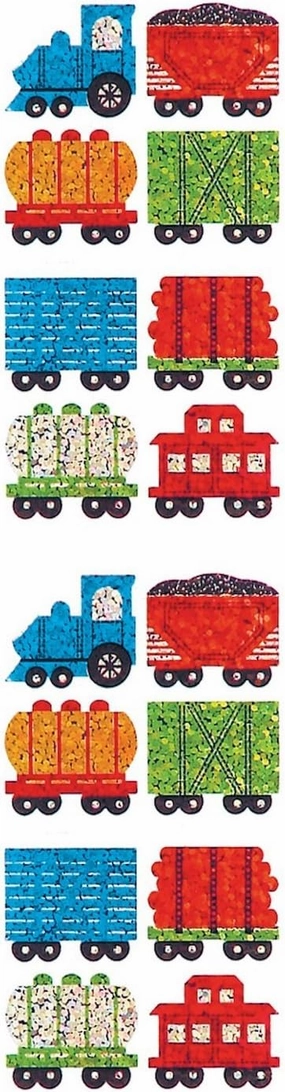 Jillson Roberts Prismatic Stickers, Mini Train Cars, 12-Count (S7104)