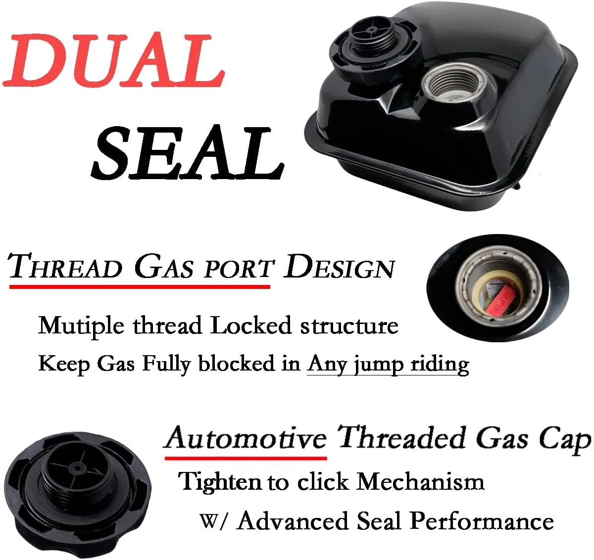 JMCHstore Side Port & Screw on Gas Tank For Coleman BT200X CT200U CT200UEX, Baja Warrior MB200 Mini Bike Fuel Tank Replacement for Hemi Hemi Predator 212 212cc 224 MAX performance Engine