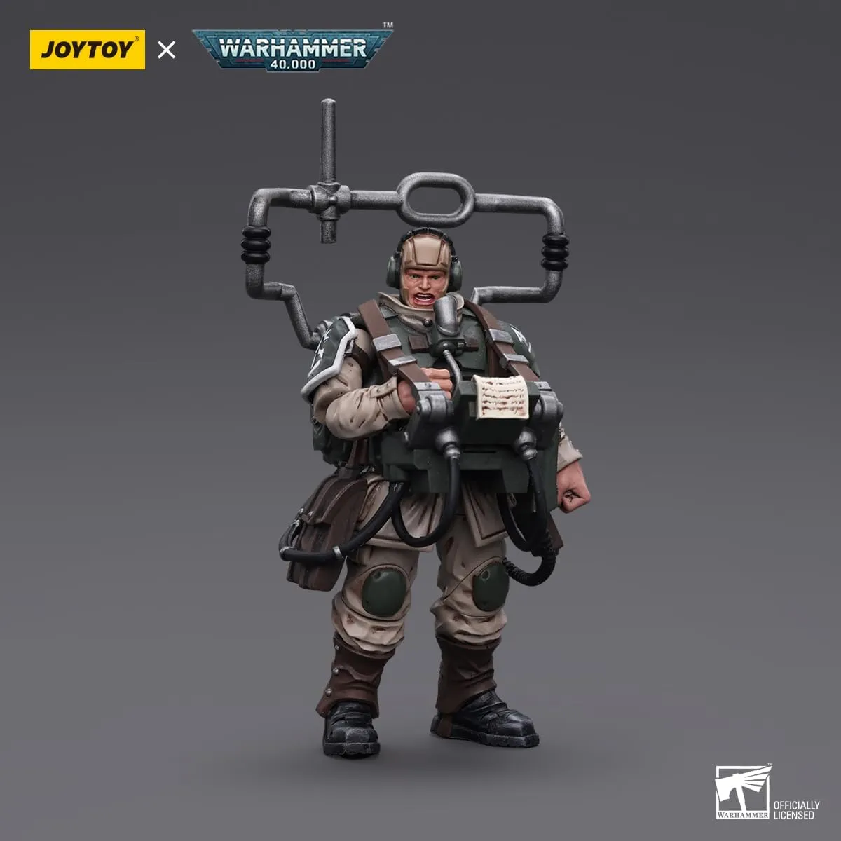 JOYTOY Warhammer 40K 1/18 Action Figures Astra Militarum Cadian Command Squad Veteran with Master Vox Collectible Model