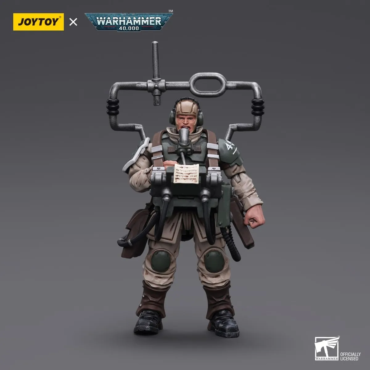 JOYTOY Warhammer 40K 1/18 Action Figures Astra Militarum Cadian Command Squad Veteran with Master Vox Collectible Model