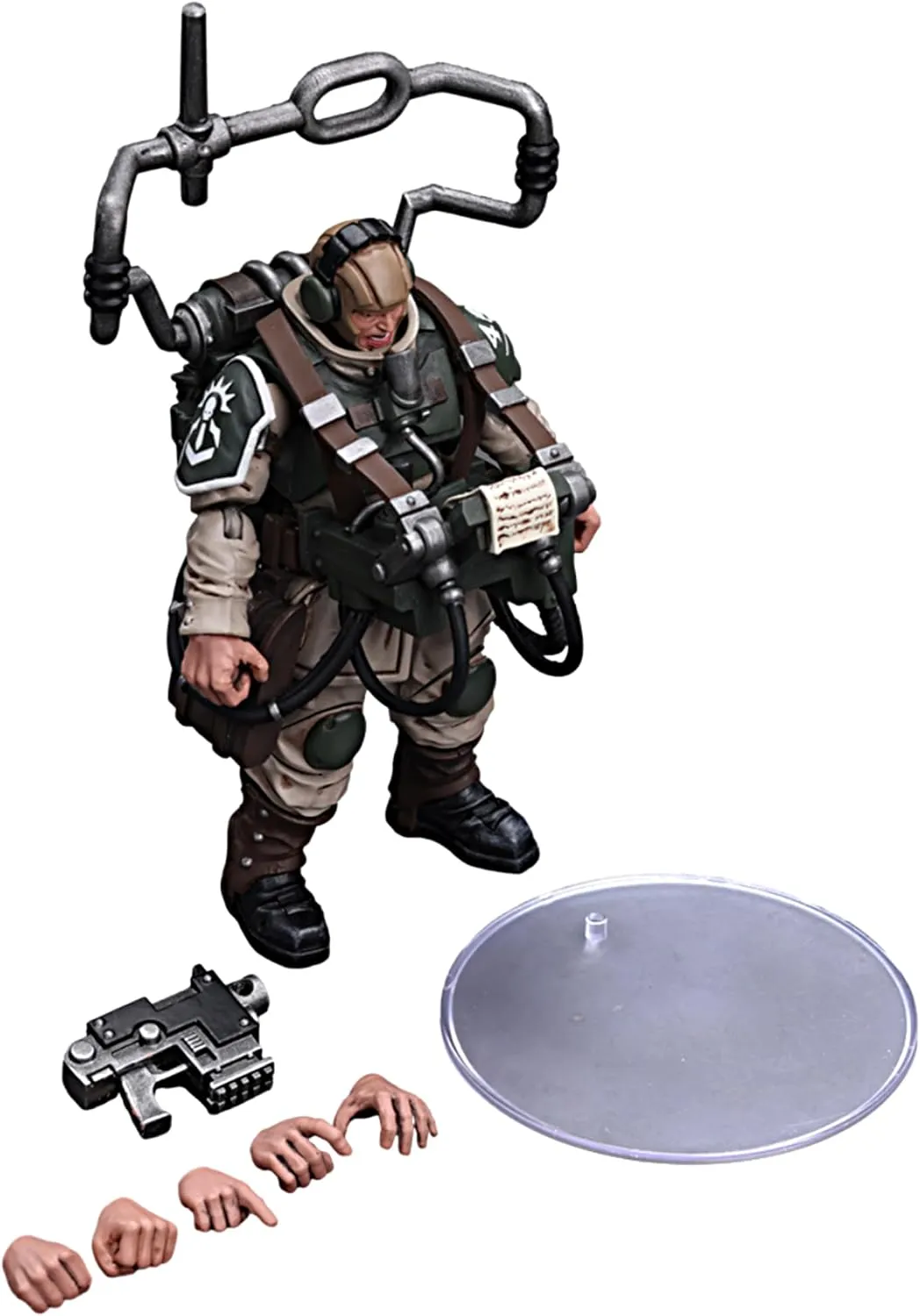 JOYTOY Warhammer 40K 1/18 Action Figures Astra Militarum Cadian Command Squad Veteran with Master Vox Collectible Model