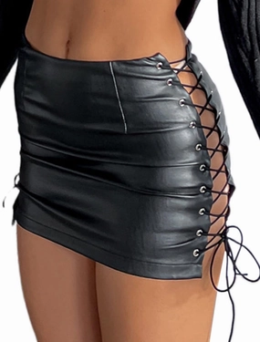 Just Quella Women's Classic High Waist Sexy Slim Mini Pencil Leather Skirts (No Belt)