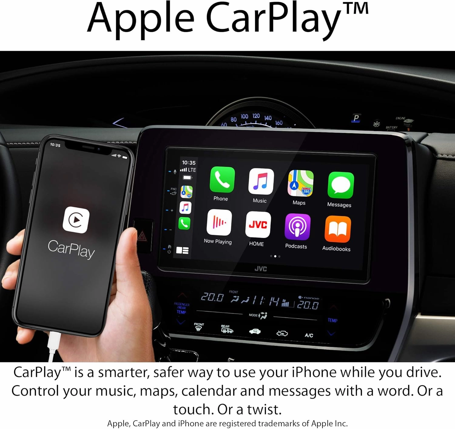 JVC KW-M560BT Apple CarPlay Android Auto Multimedia Player w/ 6.8" Capacitive Touchscreen, Bluetooth Audio and Hands Free Calling, MP3 Player, Double DIN, 13-Band EQ, SiriusXM, AM/FM Car Radio