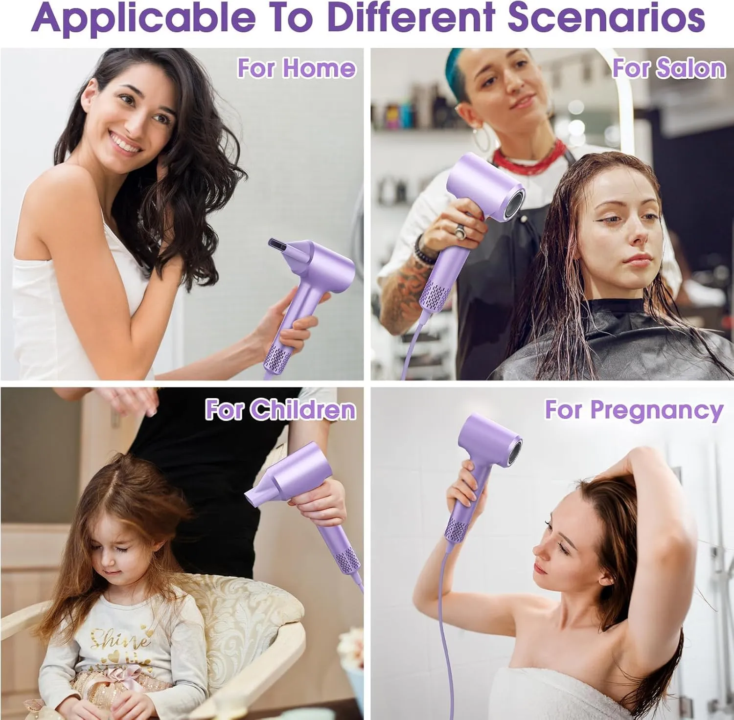 KARFUN Hair Dryer, 110000 RPM High-Speed Brushless Motor Fast Drying Blow Dryer, 57dB Low Noise Hair Dryer for Home or Travel, 3 Temps & 2 Speeds (Purple)