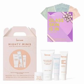 Karuna Mighty Minis Starter Set with Glass Skin Is In Mask Set, 6-Pack Skincare Duo for Radiant, Dewy, and Visibly Smooth Skin