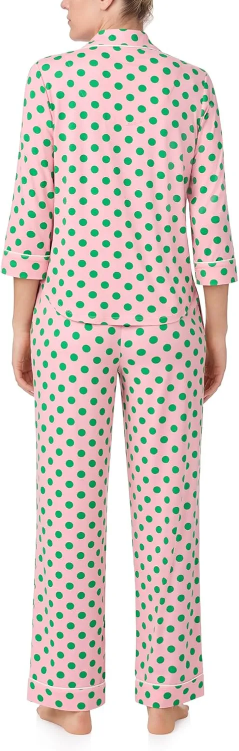 kate spade new york Women’s Pajama Set, 2-Piece Notch Collar 3/4 Sleeve Top & Full Length Pants