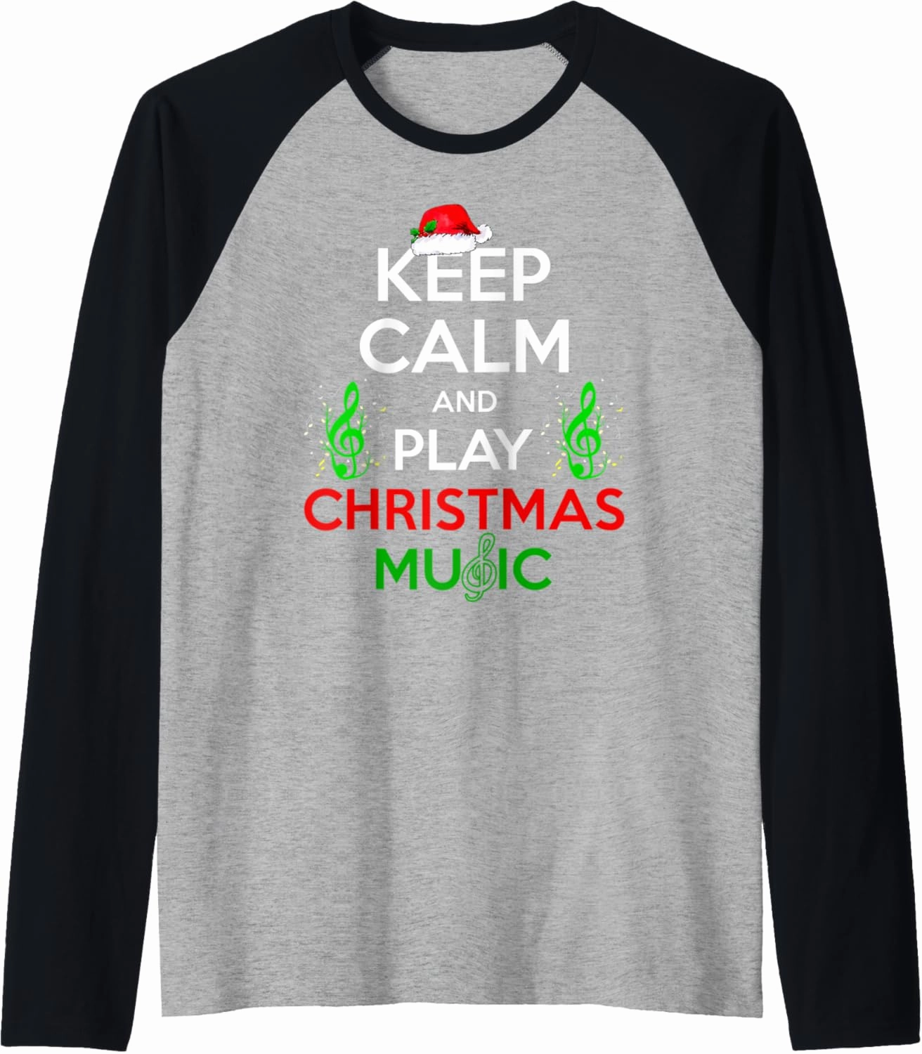 Keep Calm Play Christmas Music Pyjama Pjs Red Plaid Raglan Baseball Tee