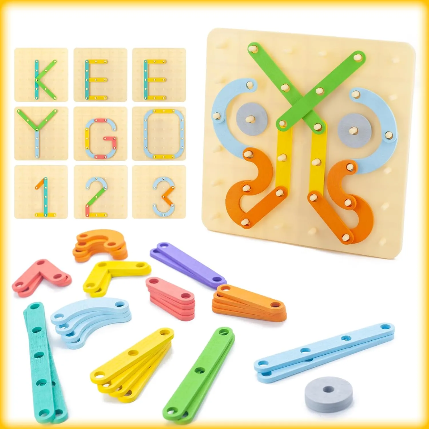 Keeygo Letter Number Construction Puzzle Educational Stacking Blocks Toy Set Shape Color Sorter Pegboard Game
