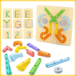 Keeygo Letter Number Construction Puzzle Educational Stacking Blocks Toy Set Shape Color Sorter Pegboard Game
