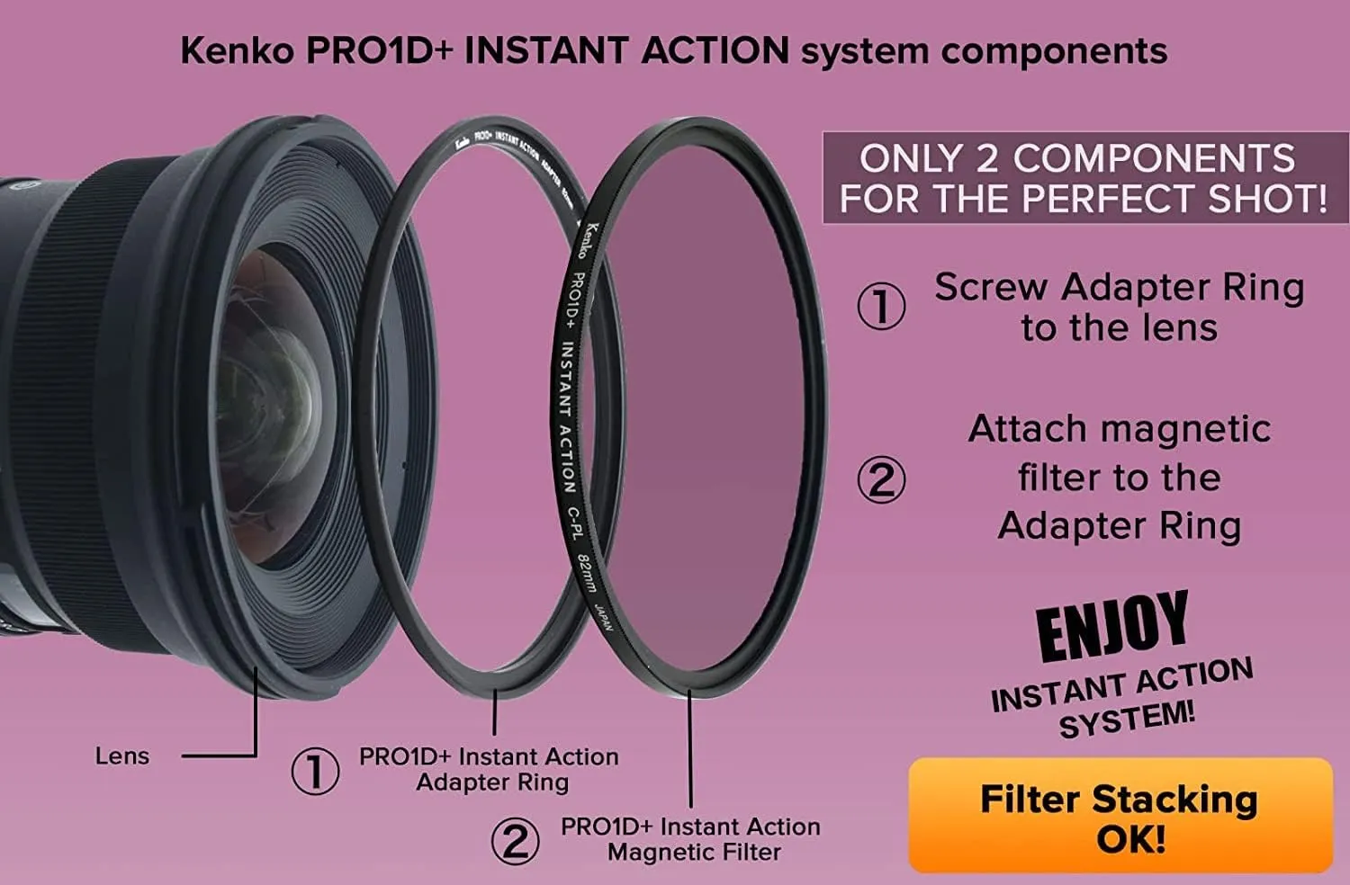 Kenko Polarizing Filter PRO1D  Instant Action C-PL Set φ67mm, Magnetic Filter, Multi-Coated, Slim Frame Design, Magnetic Adapter Ring Included