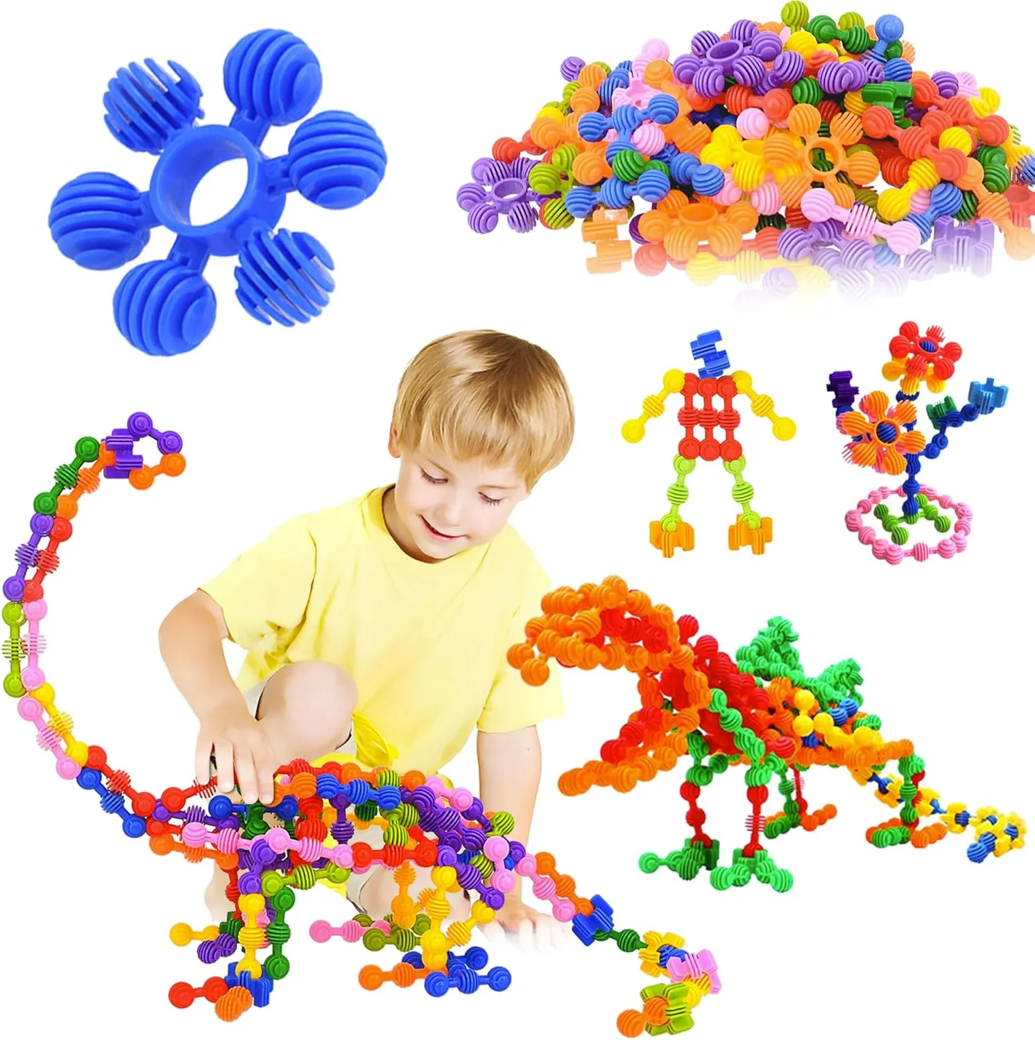 Kids Building Blocks STEM Toys, 120 PCS Plastic Gear Interlocking Sets That Bends - Safe Material - Toddler Educational Toy for Girls and Boys Aged 3 