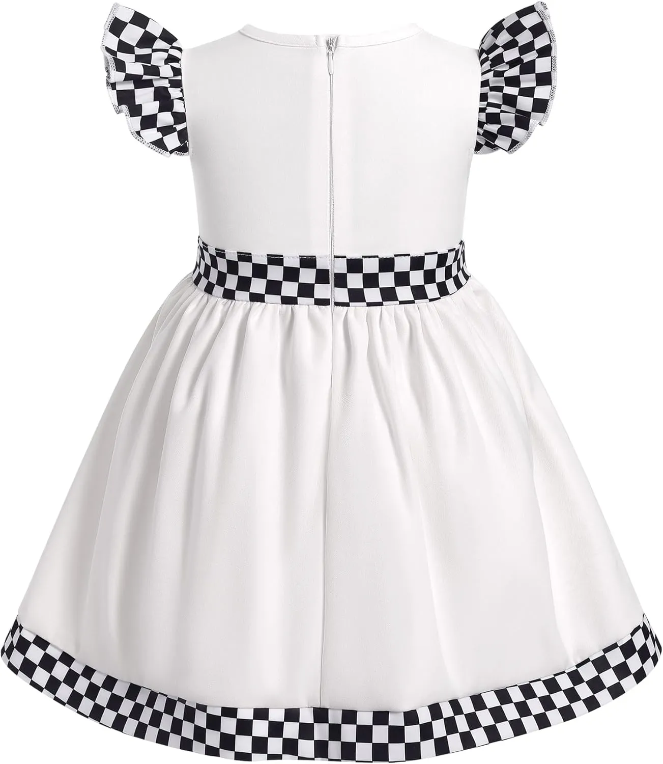 Kids Girls 1st 2nd Birthday Race Car Driver Costume Flutter Sleeve Ruffle Dress Racer Costume