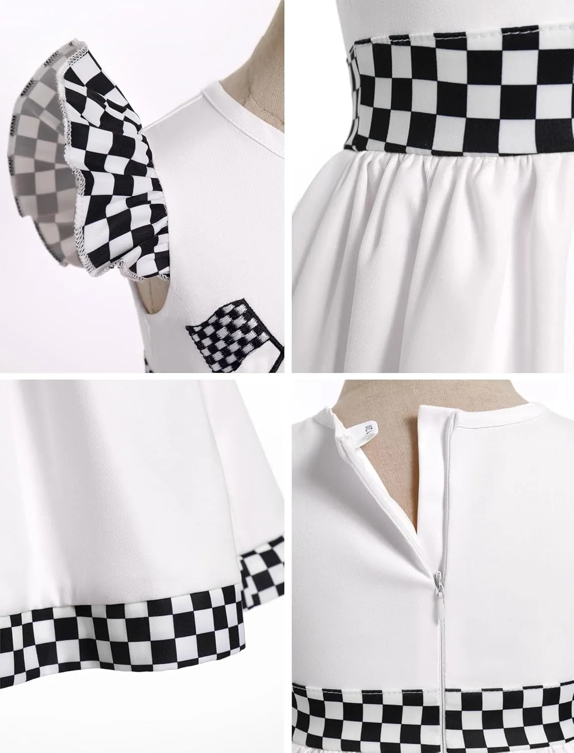 Kids Girls 1st 2nd Birthday Race Car Driver Costume Flutter Sleeve Ruffle Dress Racer Costume