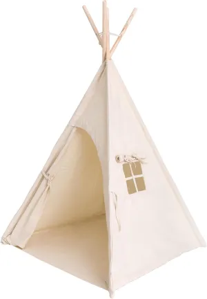 Kids Teepee Play Tent, Indoor Canvas Playhouse with Window, Natural White
