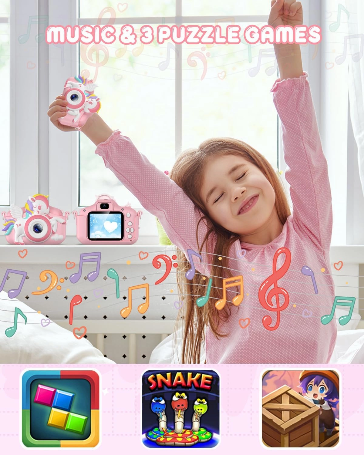 Kids Camera -Kids Camera for Girls,Christmas Birthday Gifts for Girls Portable Toy for 3 4 5 6 7 8 9 Year Old Girl Selfie 1080P HD Video Camera with 32GB Card -Pink
