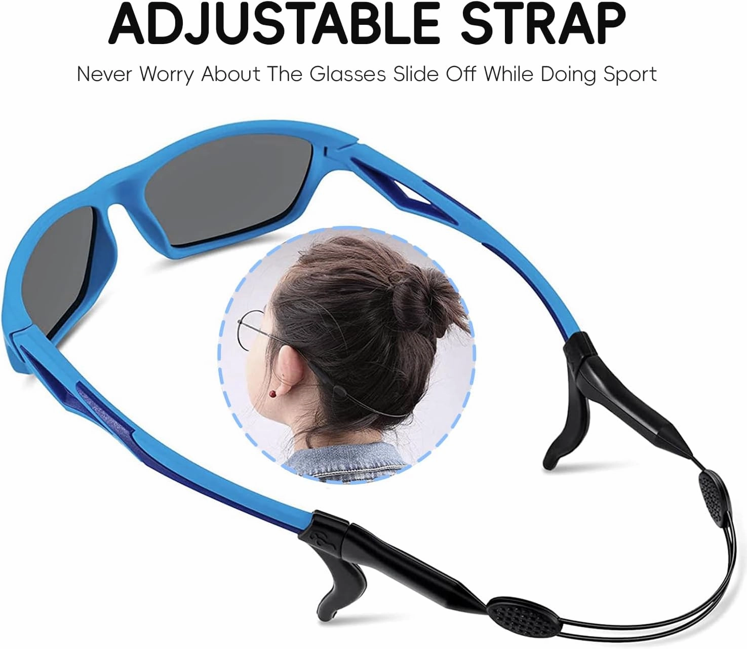 Kids Sunglasses TPEE Unbreakable Polarized Sports Glasses with Adjustable Strap For Boys Girls Age 3-7