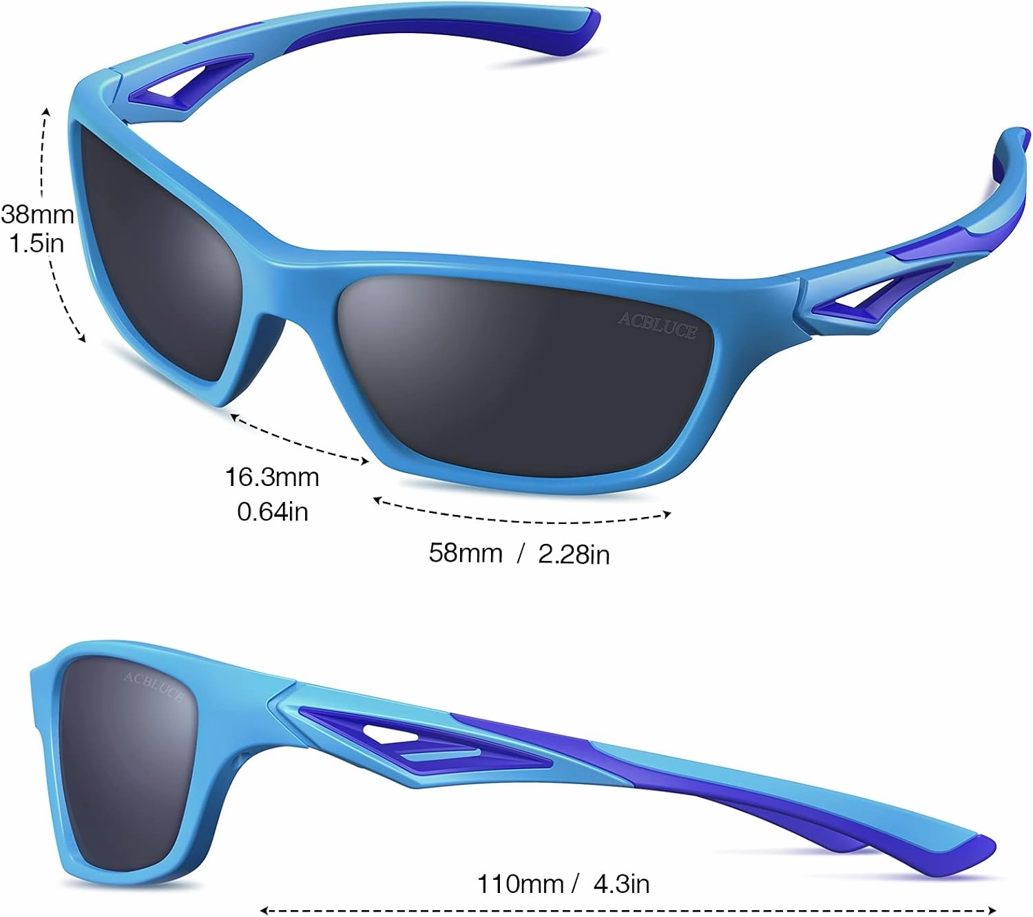 Kids Sunglasses TPEE Unbreakable Polarized Sports Glasses with Adjustable Strap For Boys Girls Age 3-7
