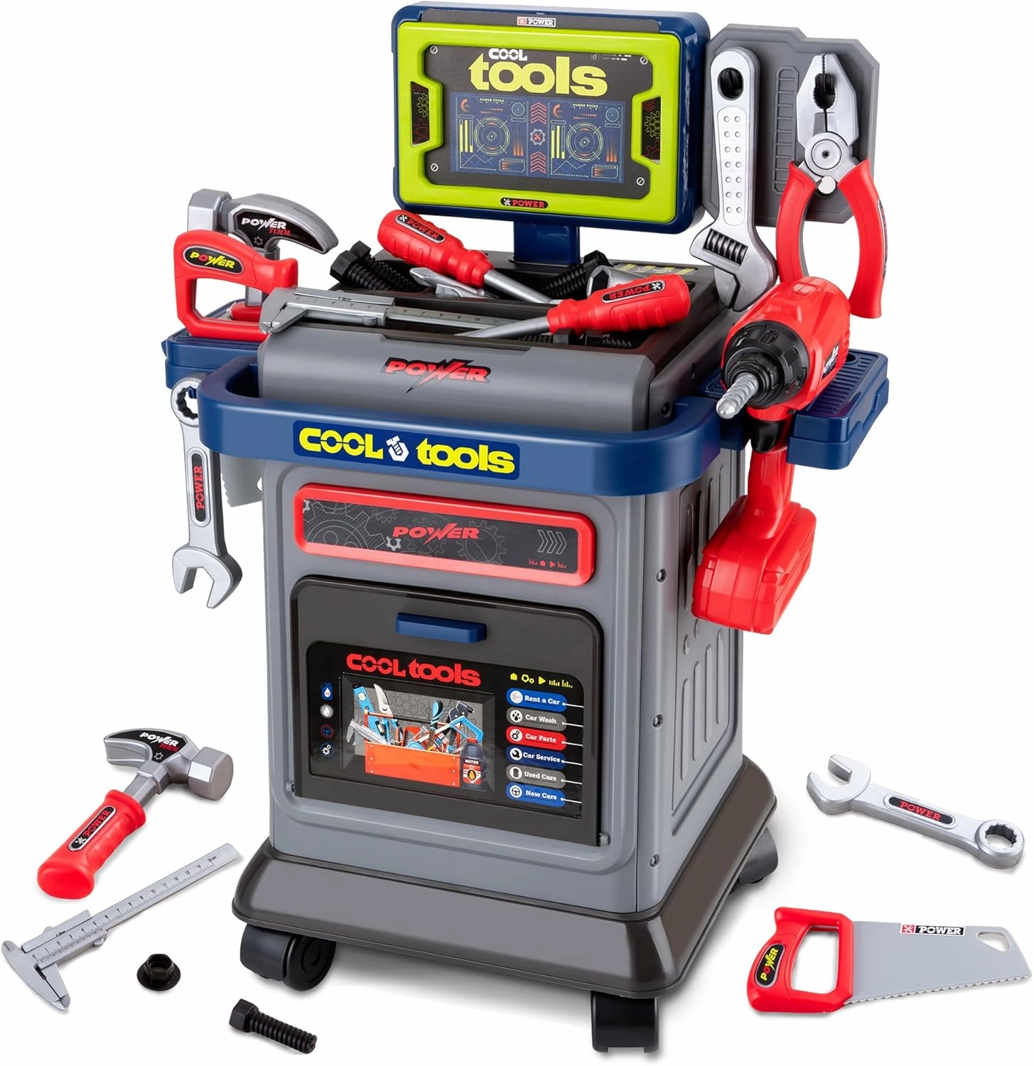 Kids Tool Bench STEM Engineering Playbench - Pretend Play Workbench with Electric Drill, Measurement Tools - Interactive Power Tool Set for Kid Ages 3-5